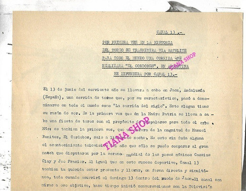 Foto Y Nota De Prensa Canal 13 Torero  El Cordobés  Año 1971 1