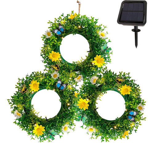 Giveu 3 Plantas Artificiales, Corona Césped Con Flores Y Con 0