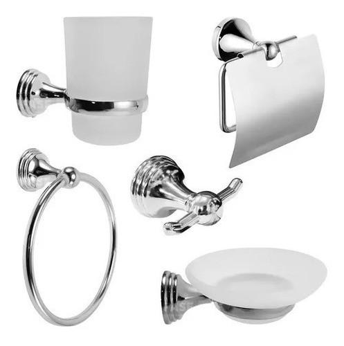 Set Baño 5 Piezas Gloa Kit Cromado Accesorios Salvinia Metal 0