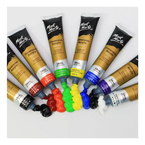 Set 8 Acrilicos Dimensionales 18ml Mont Marte Brillantes 1