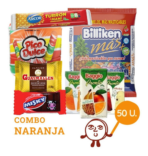 Combo Golosinas Cumpleaños Naranja 50 Chicos - Delipop 1