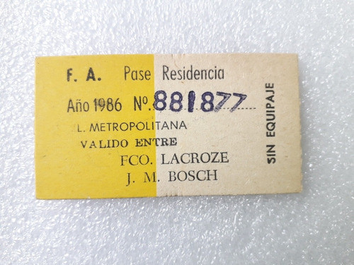 Antiguo Boleto Pase Del Ferrocarril Urquiza 0