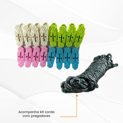 Prendedores De Roupa 16pç Com Corda 8 Metros - Sortido 1