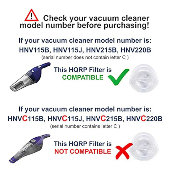 Paquete De 2 Filtros Hqrp Compatible Con Black + Decker Hnv1 1