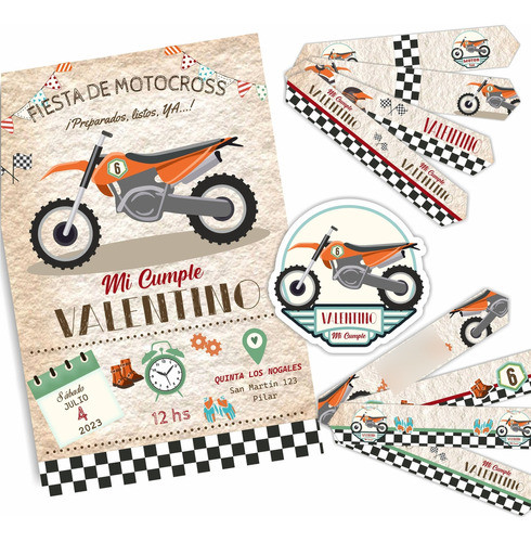 Kit Imprimible Motocross Moto Carrera Candy Bar Cumple 2 0
