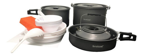 Marmita 6 Personas Mochilero Camping Set Cocina 20pz Broksol 0