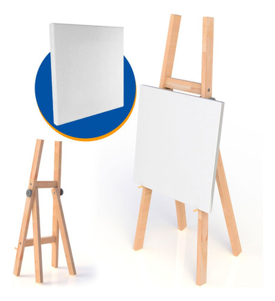 Cavalete De Madeira Para Pintura Aulas 96cm Com Tela 15x15cm 0