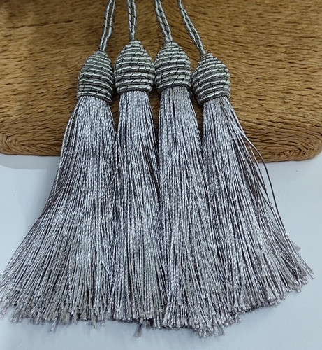 Pingente Franja Tassel Seda Com Tulipa - Kit 20un - Cinza 1