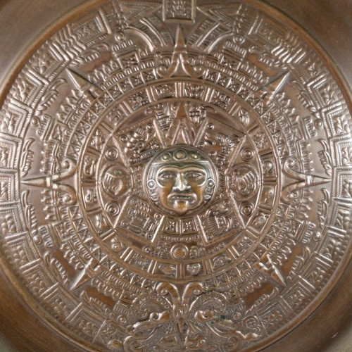 Antiguo Plato En Cobre México Aztecas Muy Decorativo 1