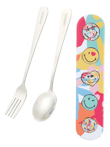 Conjunto De Talheres De Aço Com Estojo Modelo Smiley World 0
