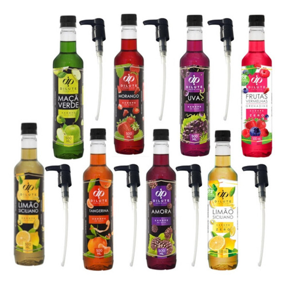 Kit 8 Xaropes Soda Italiana Dilute 500ml + 8 Bicos Dosadores 0
