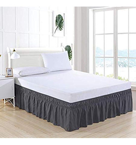 ~? Wrap Around Elastic Bed Skirt Queen Size 12 Inch Drop Dar 1