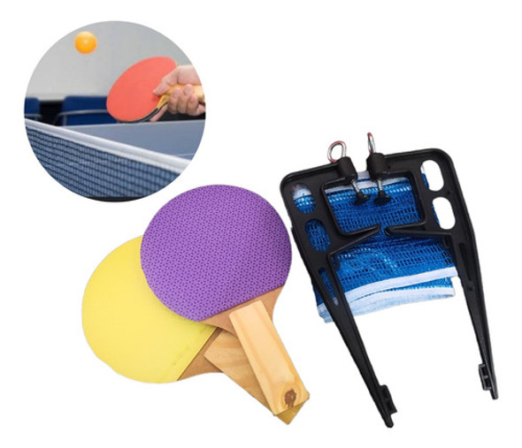 Kit Jogo De Ping Pong De Mesa 2 Raquetes Rede E 1 Bolinha 0