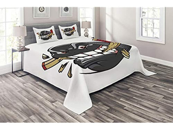 Ambesonne Hockey Coverlet, Cartoon Hockey Puck Bites Breaks 0
