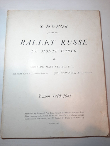 Antiguo Tributo Ballet Ruso 1940-1941 S. Hurok. Ro 1097 0