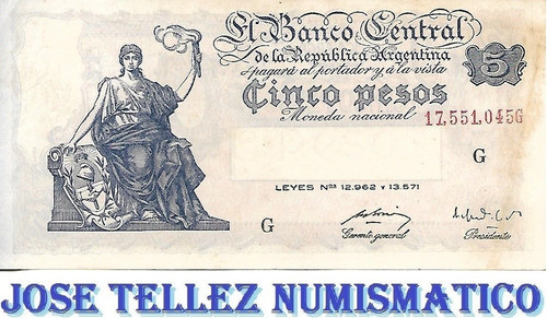 Bottero 1863 $ 5  Serie Del Progreso Serie G Ex- Palermo 0
