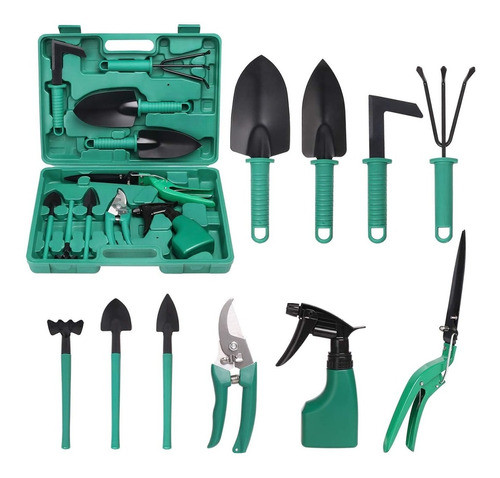 Kit Set Jardineria Jardin 10 Piezas Valija Plastica Acero In 1