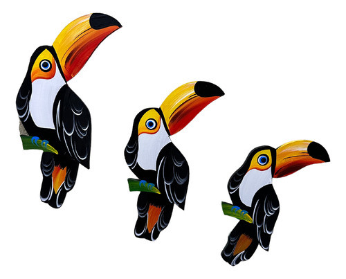 Trio Tucano Enfeite Decorativo Para Parede Casa Jardim 0