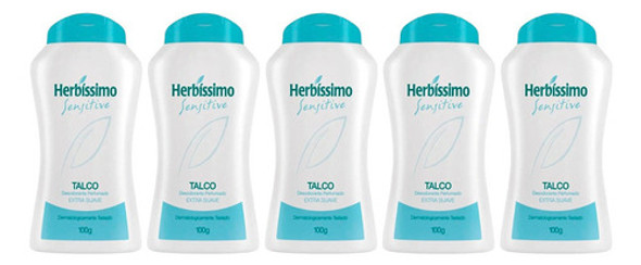 5x Talco Herbíssimo Sensitive Perfumado Extra Suave 100g 0