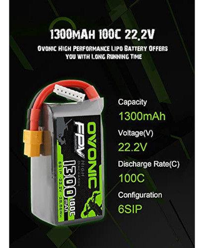 Ovonic - Batería Para Fpv Racing (1300 Mah 222 V 6s 100 C Co 1