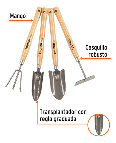 Juego De 4 Herramientas Para Jardin Mango 1