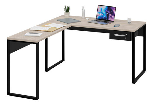 Mesa De Canto Em L Escrivaninha Com 1 Gaveta Industrial 1
