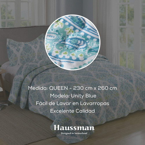 Cubrecamas Queen Quilt Cover Azulado 2 Plazas Funda Haussman 1