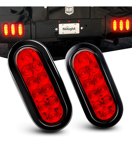 Paquete De 2 Led Oval Stop Turn Tail Red Trailer Camper Semi 0