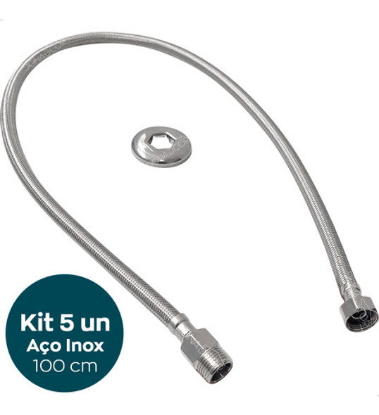 5 Mangueira Engate Flexivel 100cm Inox Trançado 1/2 Kit 5 Un 0
