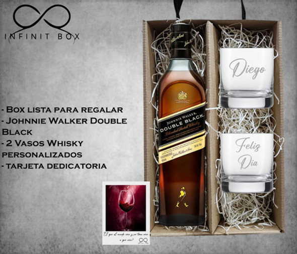Box Johnnie Walker Double Black + 2 Vasos Whisky Grabados 1