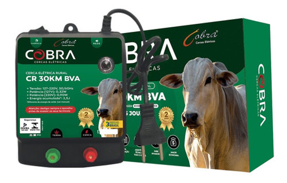 Aparelho De Choque Para Cerca Rural Sr 30km Bva Cobra 0