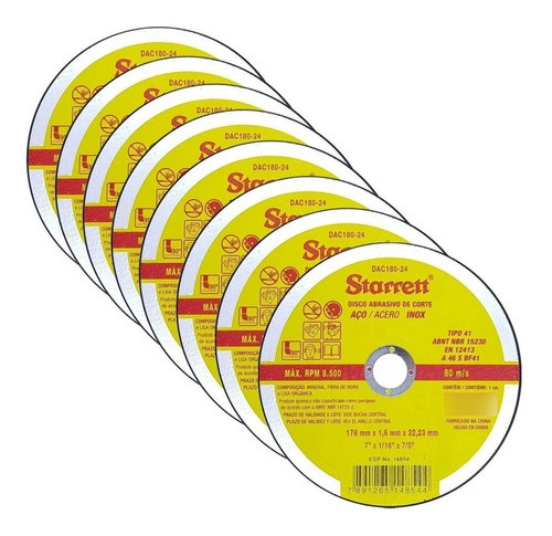 Disco De Corte 7 Pol. Aço Inox Dac180 24 Starrett 12 Peças 0