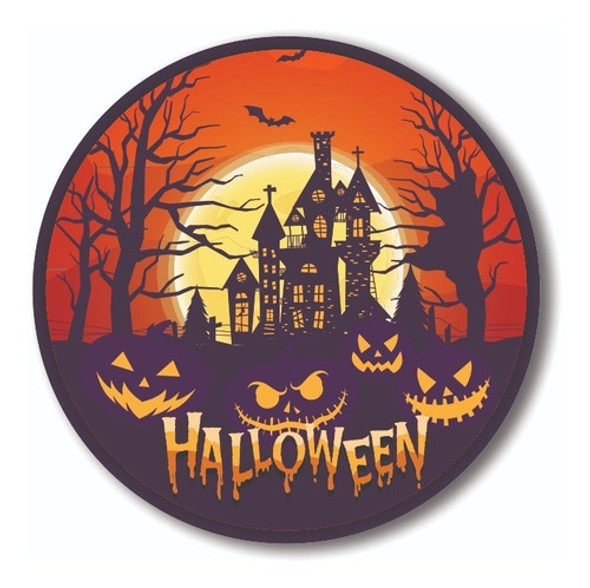 Castelo Do Halloween - Painel Sublimado Redondo + Suporte 0
