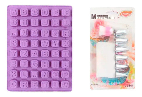 Kit Pasteleria Molde Abecedario Silicona +set X8u Boquillas 0