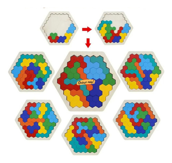 Puzzle Tetris De Madera Hexagonal Didáctico Ingenio 0