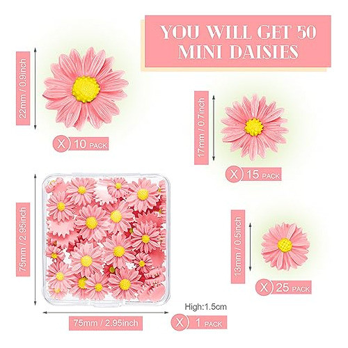 50 Flores Pequeñas De Resina, Margaritas Rosas 1