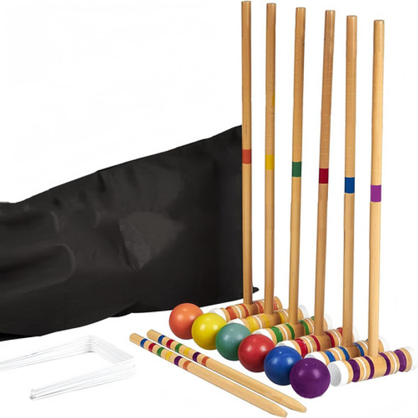 Juego De Croquet Para 6 Jugadores, Con 6 Palos Y Bolas De Co 0