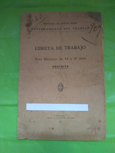 Libreta De Trabajo Menores Año 1941 0