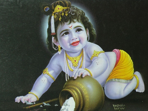 Pôster Gravura Imagem Papel Divindade Hindu Krishna Bebê P 1