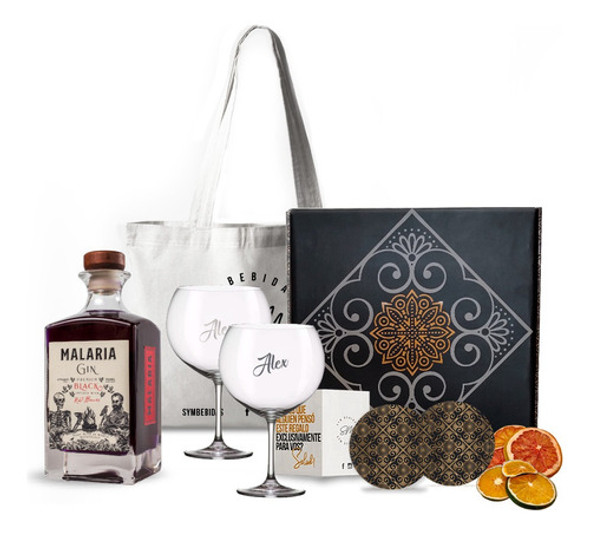 Box Gin Malaria Black Copas Transparentes Grabadas 0