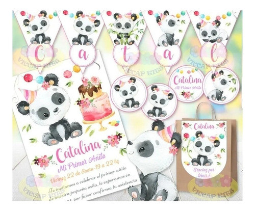 Kit Imprimible Oso Panda Nena Bambu 100% Editable Candy Bar 0