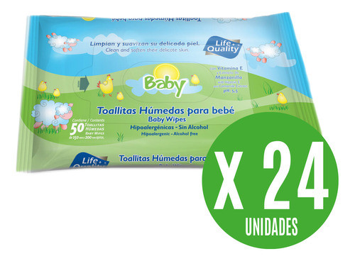 Toallitas Humedas Bebe Life Quality 50u Pack 24 Unidades 1