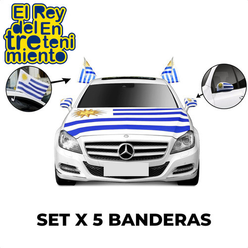 Set X5 Banderas Uruguay Para Auto Capó Cubre Espejos El Rey 1