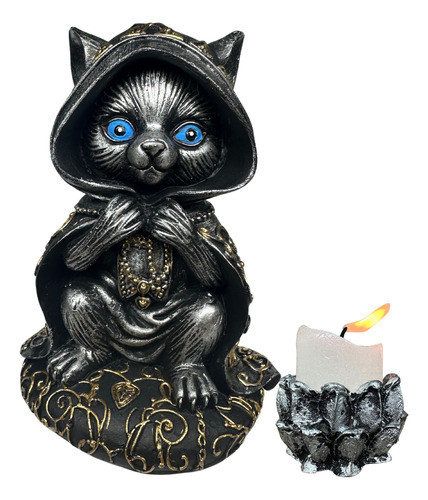 Enfeite Gato Bruxo Wicca Decoração + Castiçal Incensário 0