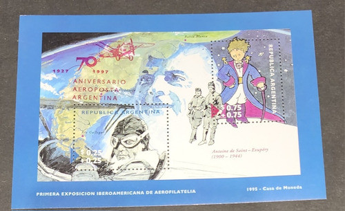 Bloque Argentina Gj114 Saint Exupery 1997 Mint 1
