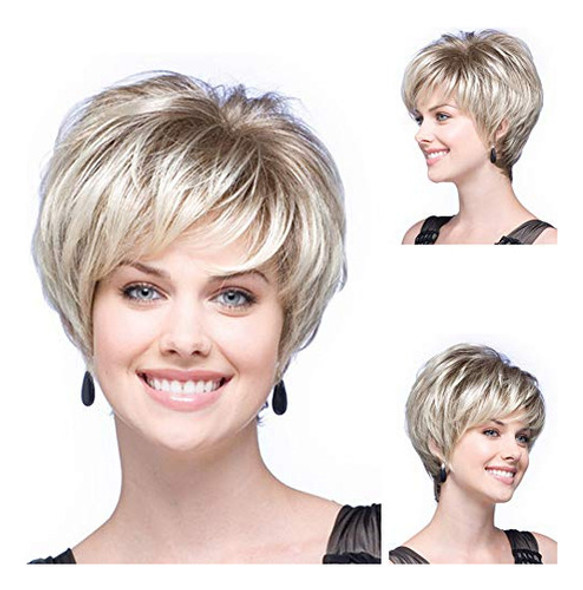 Pelucas Cortas De Moda De Cabello Rubio Gnimegil Para Mujere 0