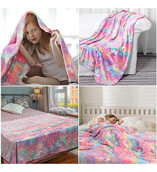 Manta Que Brilla En La Oscuridad De Unicornios De Felpa 1