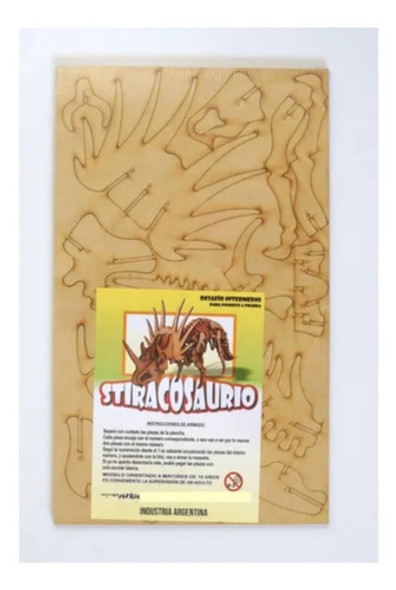 Puzzle 3d Dinosaurio Stiracosaurio Madera Corte Laser 43cm 1