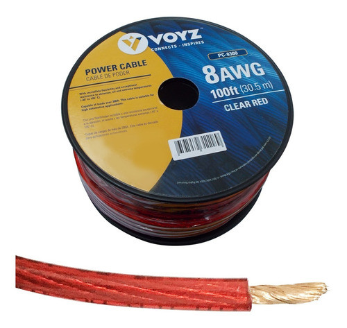 Cable P/ Potencia 8 Gauge Libre Oxigeno Rojo X Metro 0