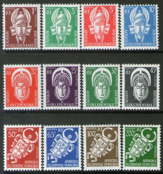 África Occidental Francesa 12 Sellos Mint Uso Oficial 1958 0